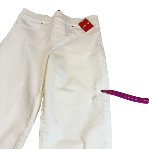 Spanx Size M Distressed Skinny Jeans White Pull On NWT Style 20229R Stretch - Picture 10 of 15